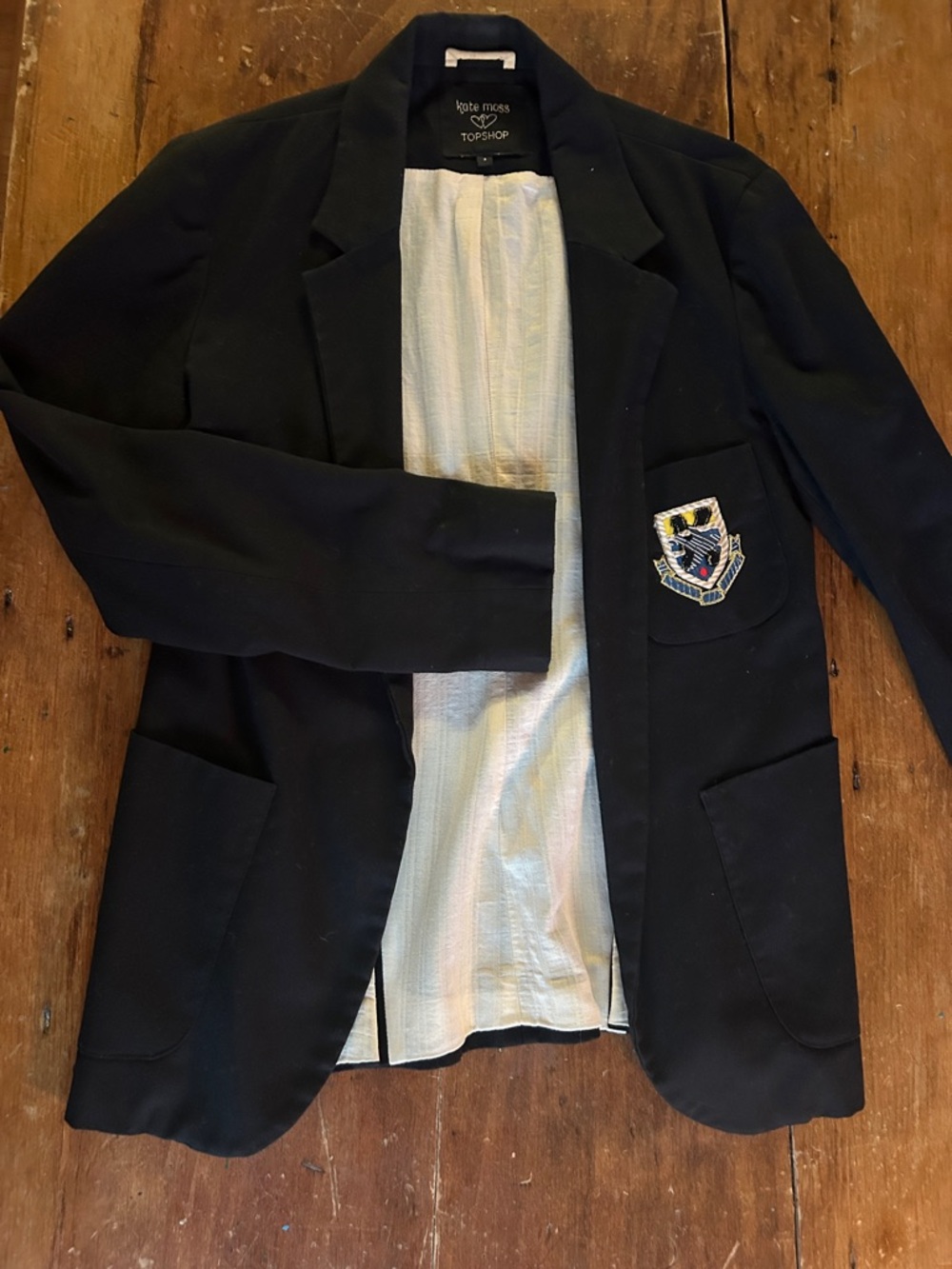 Kate Moss for Topshop Black Crest Blazer – Tailored Preppy Jacket XS/S